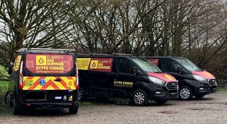 side on view of Clarke's Gas Services fleet or ready to go vans side on view of Clarke's Gas Services fleet or ready to go vans